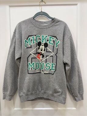 3/$15 Disney Gray Mickey Mouse Graphic Crew Sweatshirt with Teal Accents